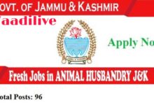 Jobs in JK Animal Husbandry Recruitment 2020 | Apply for 96 Posts in J&K