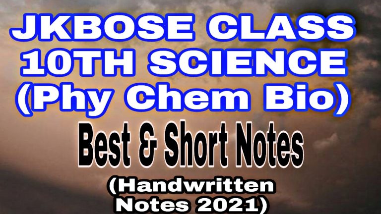 JKBOSE Class 10th Science Notes Download (Handwritten) | Best Short Notes