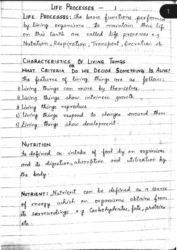 Life Processes Class 10 Handwritten Notes jkbose ncert CBSE pdf download mcqs