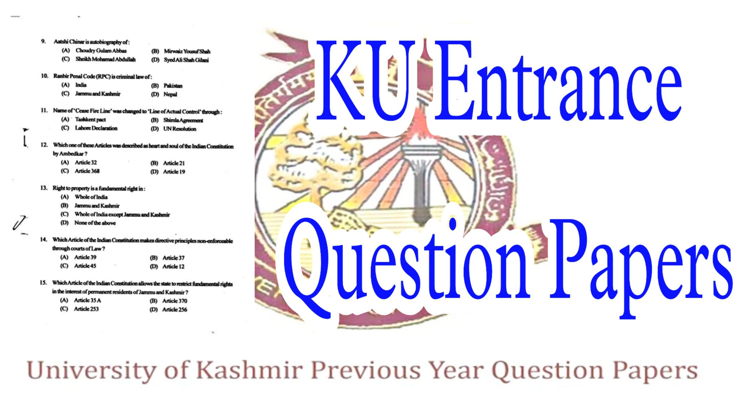 PG Entrance Papers of Kashmir University can get access to previous year papers of MA English